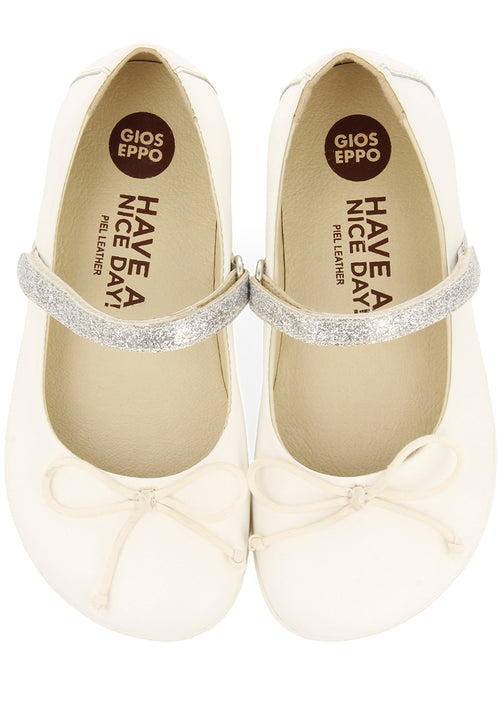 WHITE GLITTERY BALLET FLATS WITH BOW EMBELLISHMENT FOR GIRLS AND BOYS ANNSVILLE