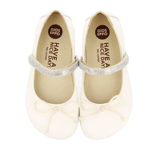 WHITE GLITTERY BALLET FLATS WITH BOW EMBELLISHMENT FOR GIRLS AND BOYS ANNSVILLE
