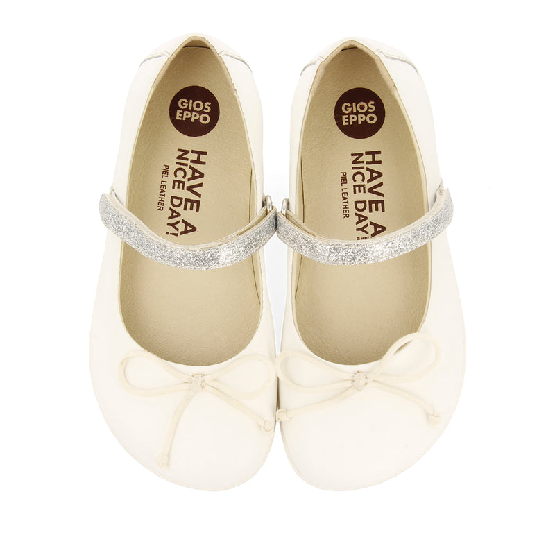 WHITE GLITTERY BALLET FLATS WITH BOW EMBELLISHMENT FOR GIRLS AND BOYS ANNSVILLE