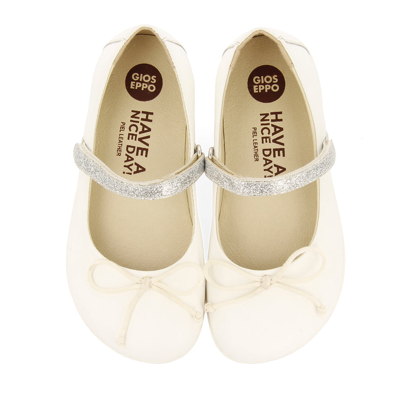 WHITE GLITTERY BALLET FLATS WITH BOW EMBELLISHMENT FOR GIRLS AND BOYS ANNSVILLE