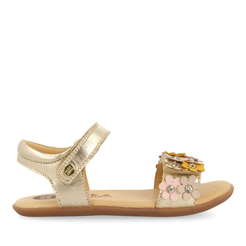 GOLDEN SANDALS WITH FLOWER EMBELLISHMENT AND ADJUSTABLE CLOSURES FOR GIRLS AND BOYS FRANKFORT