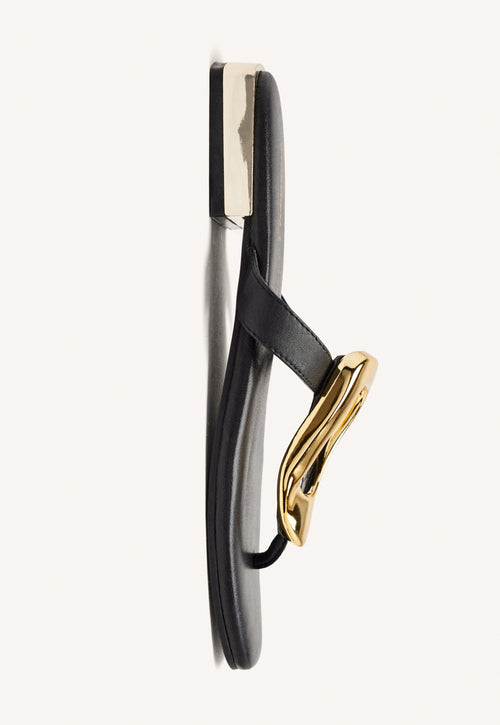 BLACK LEATHER SANDALS WITH METALLIC TRIM FOR WOMEN VENDRES