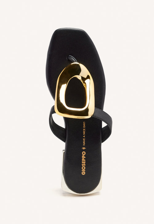 BLACK LEATHER SANDALS WITH METALLIC TRIM FOR WOMEN VENDRES