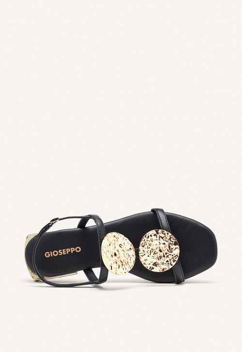 BLACK LEATHER SANDALS WITH METALLIC TRIM FOR WOMEN TROFA