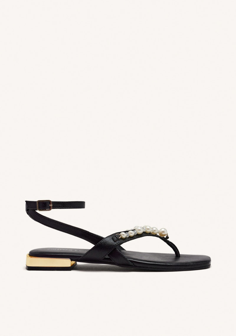 SANDALIAS NEGRAS DE PIEL CON PERLAS PARA MUJER SUMPTER