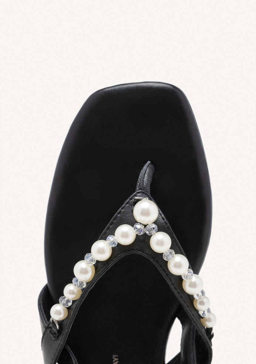 SANDALES POUR FEMMES EN CUIR NOIR AVEC PERLES SUMPTER