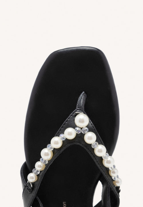SANDALES POUR FEMMES EN CUIR NOIR AVEC PERLES SUMPTER