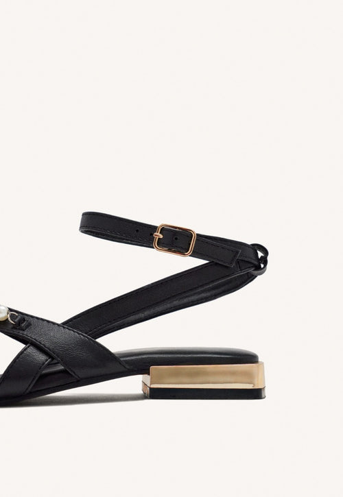 SANDALES POUR FEMMES EN CUIR NOIR AVEC PERLES SUMPTER