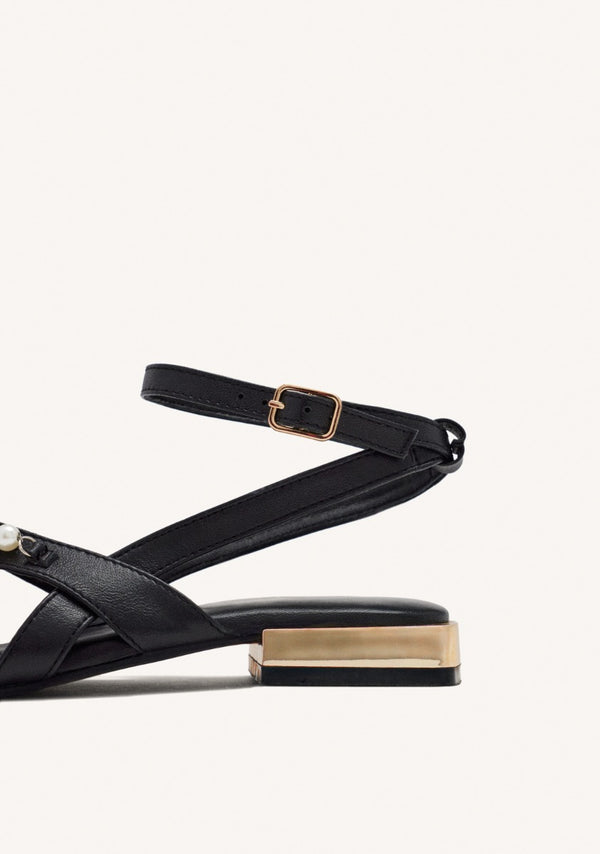SANDALIAS NEGRAS DE PIEL CON PERLAS PARA MUJER SUMPTER