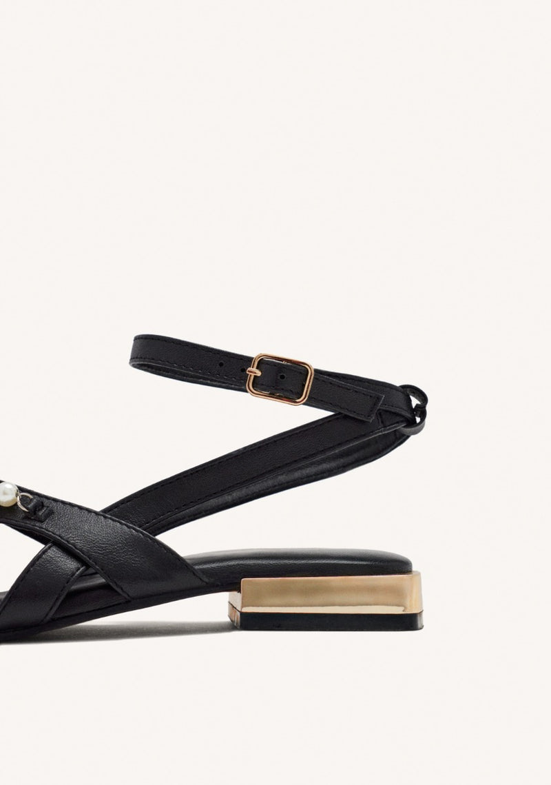 SANDALIAS NEGRAS DE PIEL CON PERLAS PARA MUJER SUMPTER