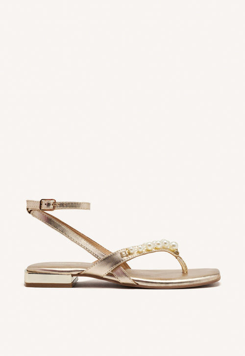 PLATINUM LEATHER SANDALS WITH PEARLS FOR WOMEN SUMPTER