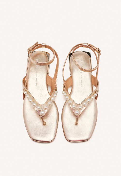 PLATINUM LEATHER SANDALS WITH PEARLS FOR WOMEN SUMPTER