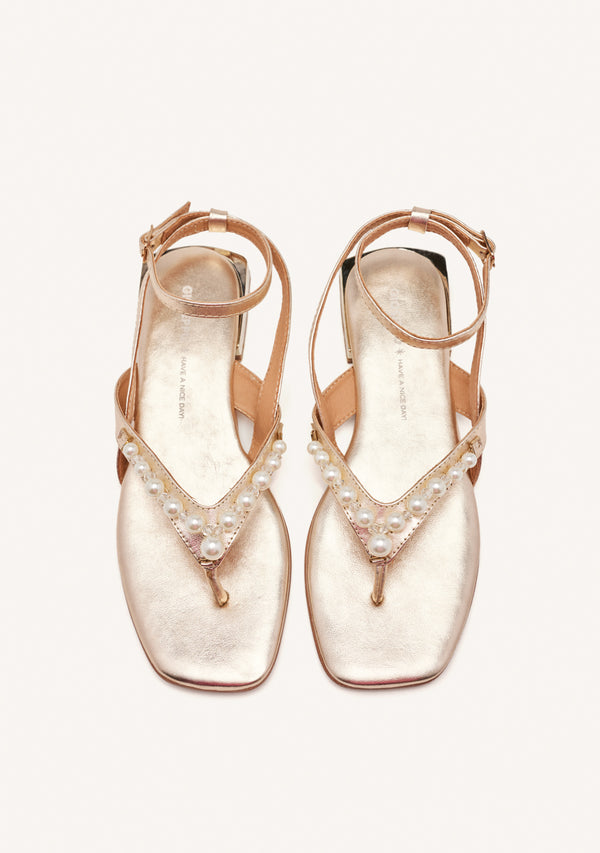 SANDALIAS COLOR PLATINO DE PIEL CON PERLAS PARA MUJER SUMPTER