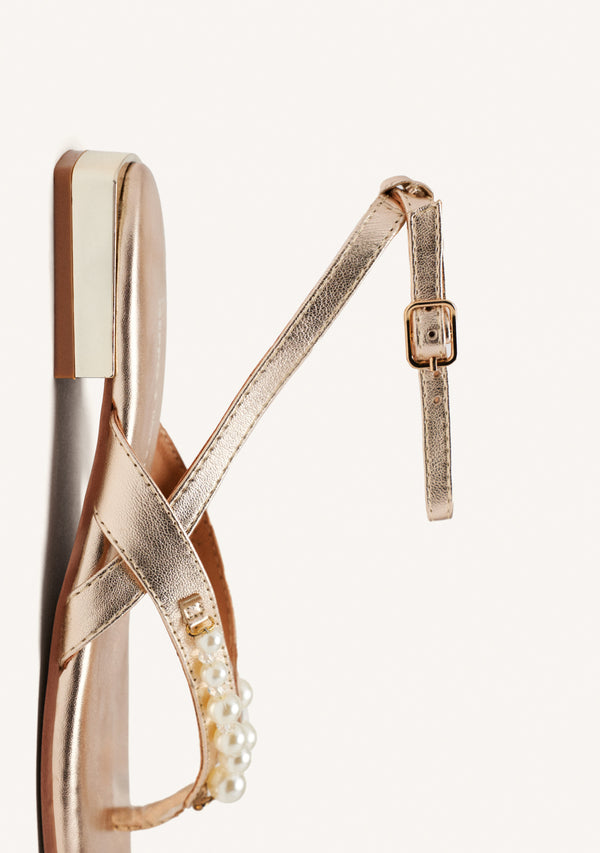 SANDALIAS COLOR PLATINO DE PIEL CON PERLAS PARA MUJER SUMPTER