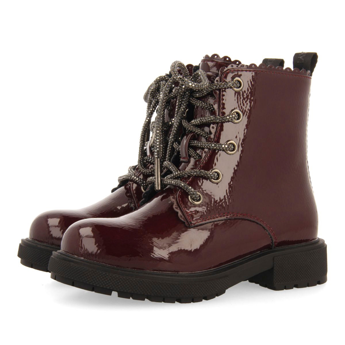 MILITARY STYLE PATENT EFFECT BOOTS ZILINA