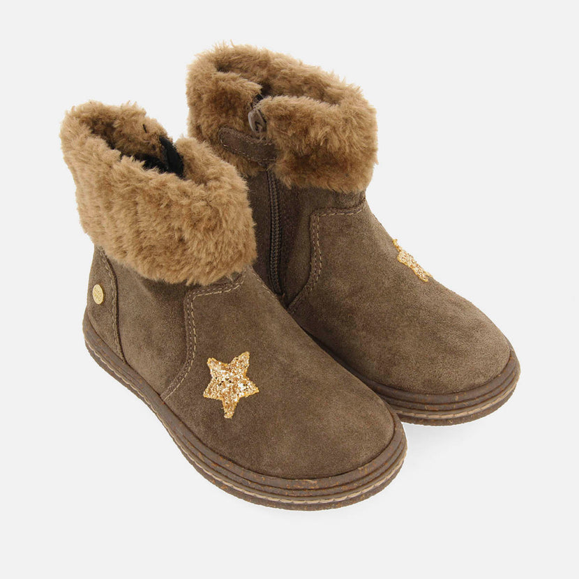 SUEDE LEATHER BOOTS WITH FUR ON THE SIDE
