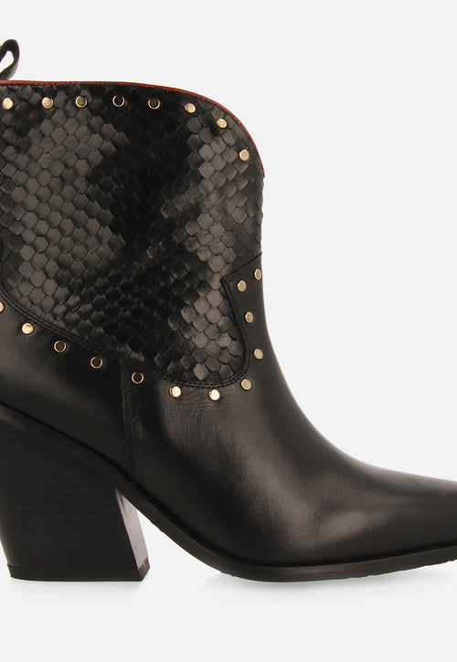 COWBOY LEATHER ANKLE BOOTS HEEL SAGERBY