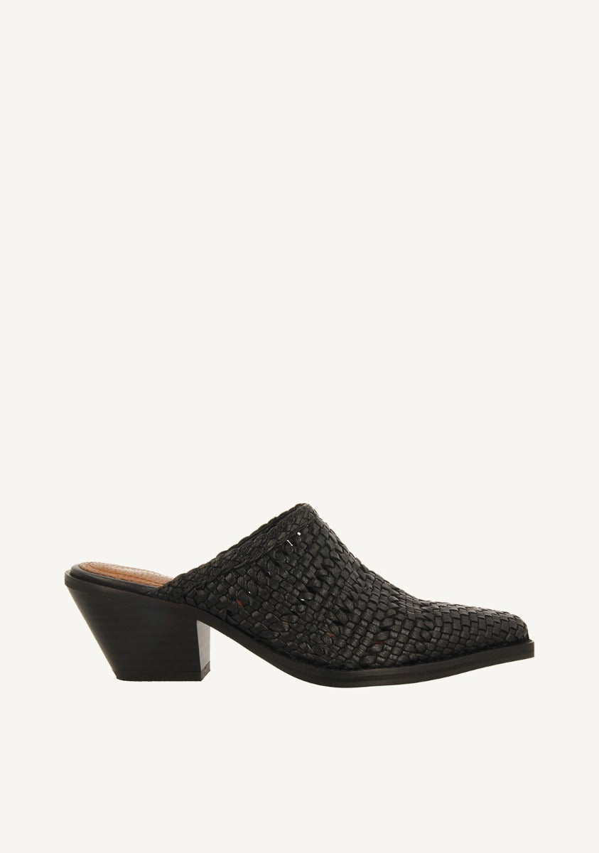 BRAIDED LEATHER HEELED MULES TYRONE