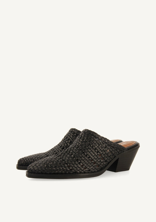 BRAIDED LEATHER HEELED MULES TYRONE
