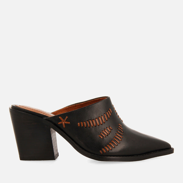 EMBROIDERED LEATHER HEEL MULES MEREDITH