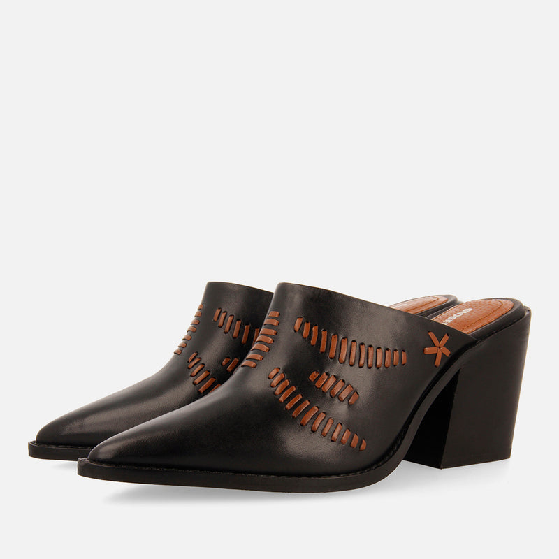 EMBROIDERED LEATHER HEEL MULES MEREDITH