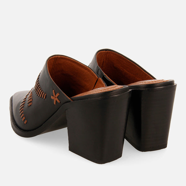 EMBROIDERED LEATHER HEEL MULES MEREDITH