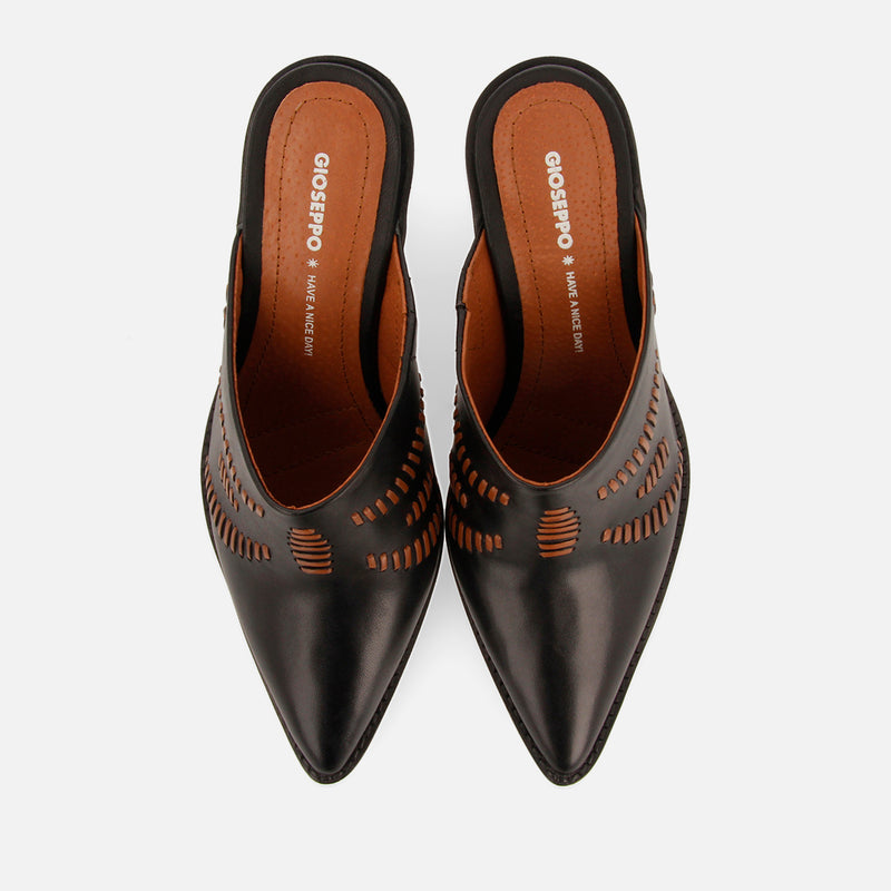 EMBROIDERED LEATHER HEEL MULES MEREDITH