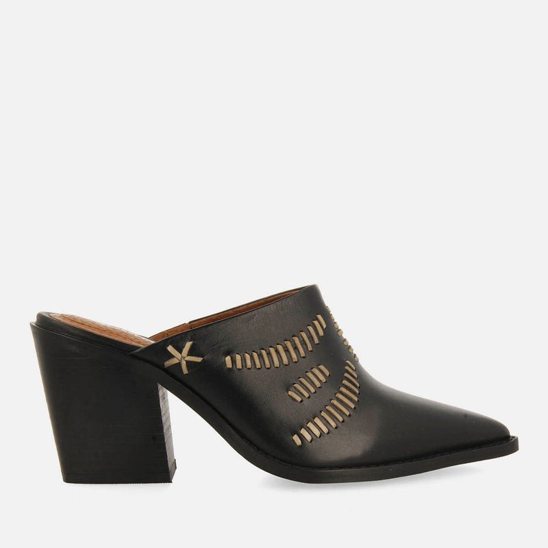 EMBROIDERED LEATHER HEEL MULES MEREDITH