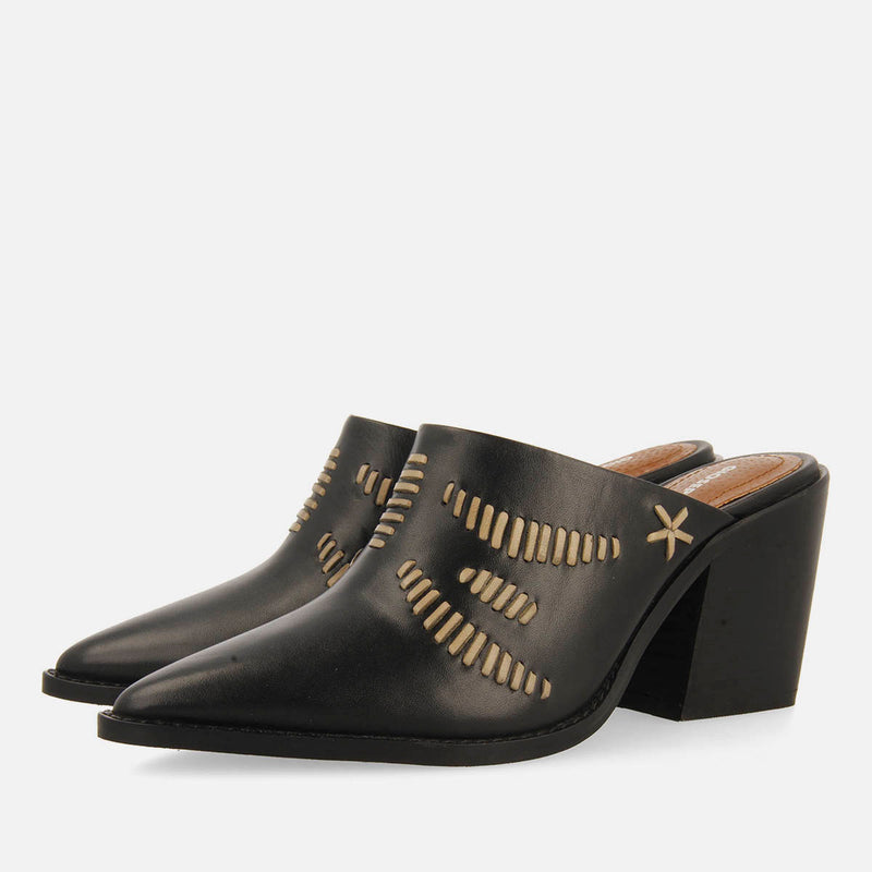 EMBROIDERED LEATHER HEEL MULES MEREDITH
