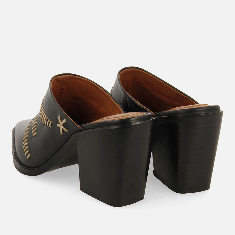 EMBROIDERED LEATHER HEEL MULES MEREDITH