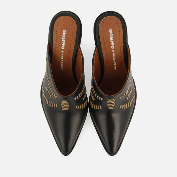 EMBROIDERED LEATHER HEEL MULES MEREDITH