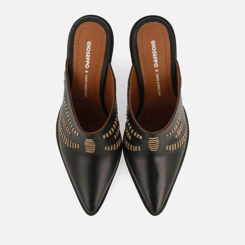 EMBROIDERED LEATHER HEEL MULES MEREDITH