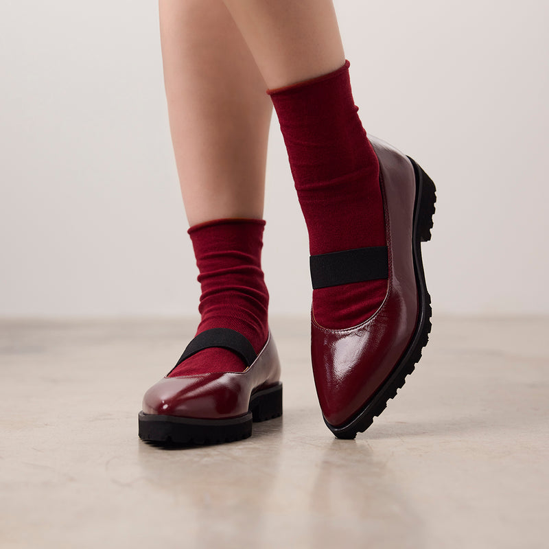 BALLERINE IN PELLE EFFETTO VERNICE E SUOLA TRACK DOBSINA