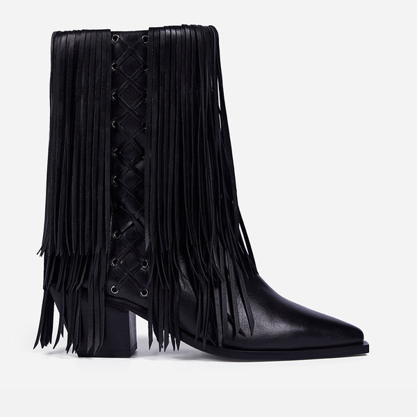 LEATHER HEELED BOOTS FRINGES - NINA BY MARÍA ESCOTÉ