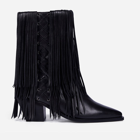 LEATHER HEELED BOOTS FRINGES - NINA BY MARÍA ESCOTÉ