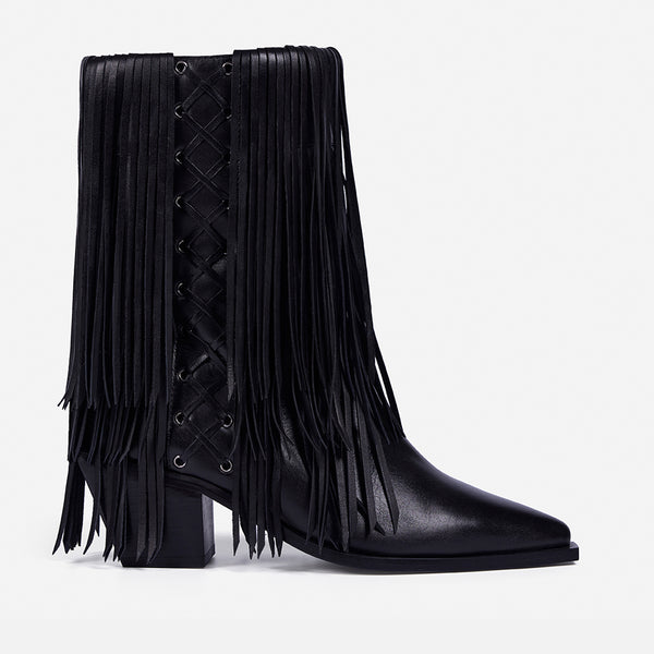 LEATHER HEELED BOOTS FRINGES - NINA BY MARÍA ESCOTÉ