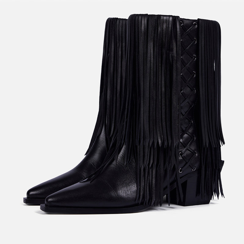 LEATHER HEELED BOOTS FRINGES - NINA BY MARÍA ESCOTÉ