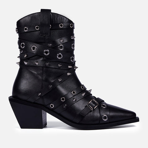 LEATHER HEELED BOOTS STUDS - ROSETTA BY MARÍA ESCOTÉ