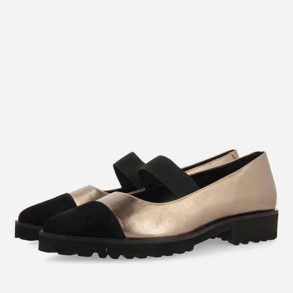 METALLIC LEATHER TRACK SOLE BALLET FLATS