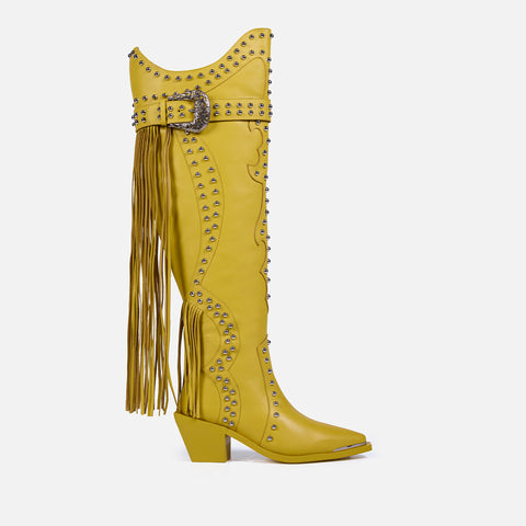 LEATHER HEELED BOOTS STUDS AND FRINGES - DOLLY BY MARÍA ESCOTÉ