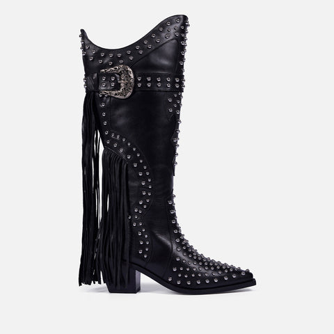 LEATHER HEELED BOOTS STUDS AND FRINGES - ARETHA BY MARÍA ESCOTÉ