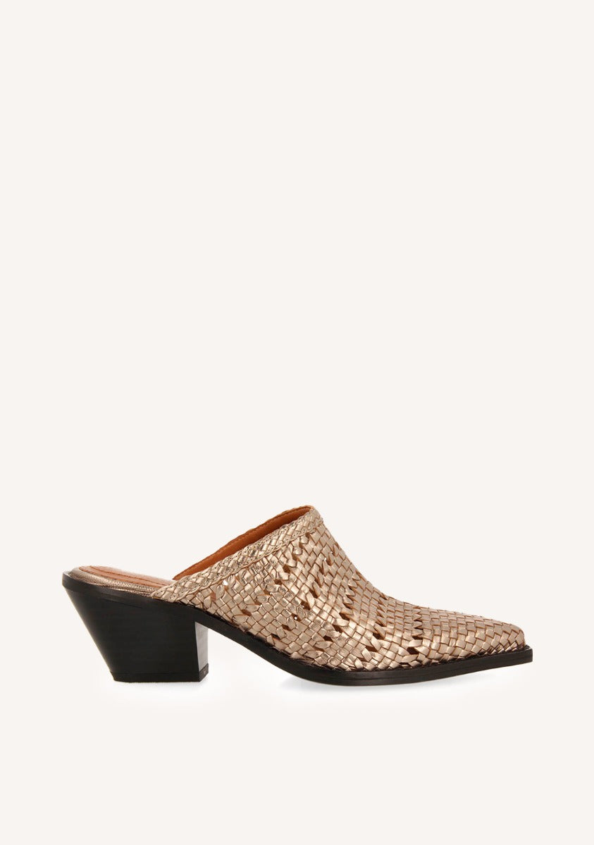 METALLIC CLOGS WITH BRAIDED MULES STYLE HEEL IN LEATHER COPENHAGEN