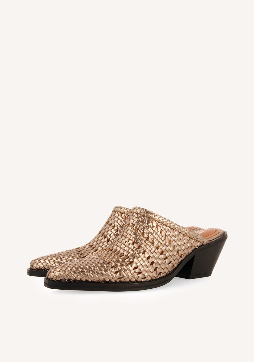METALLIC CLOGS WITH BRAIDED MULES STYLE HEEL IN LEATHER COPENHAGEN