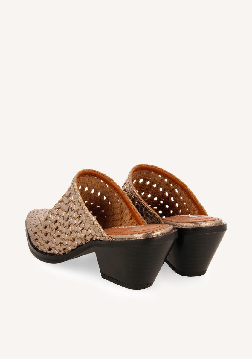 METALLIC CLOGS WITH BRAIDED MULES STYLE HEEL IN LEATHER COPENHAGEN