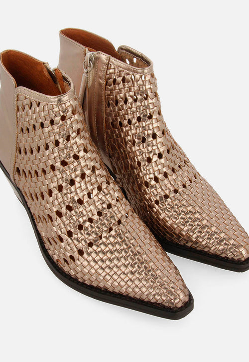 COWBOY BRAIDED HEEL LEATHER BOOTIES CRAWFORD