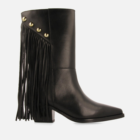 LEATHER ANKLE BOOTS FRINGES AND STUDS BRUNSWICK