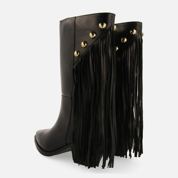 LEATHER ANKLE BOOTS FRINGES AND STUDS BRUNSWICK