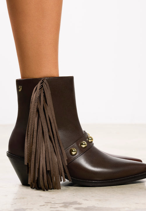 LEATHER ANKLE BOOTS FRINGES AND STUDS CLARKSVILLE