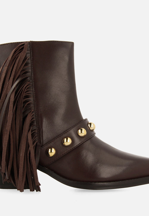 LEATHER ANKLE BOOTS FRINGES AND STUDS CLARKSVILLE