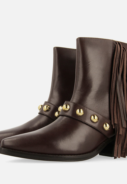 LEATHER ANKLE BOOTS FRINGES AND STUDS CLARKSVILLE